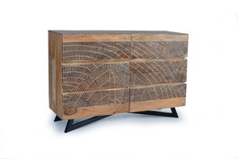 Giner y Colomer Cómoda de Acacia con Patas Metálicas, 6 Cajones, Natural, 86x125x40 cm